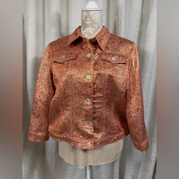 Ruby Rd. metallic paisley jacket in a beautiful copper-gold tone, size 14. - Picture 3 of 8